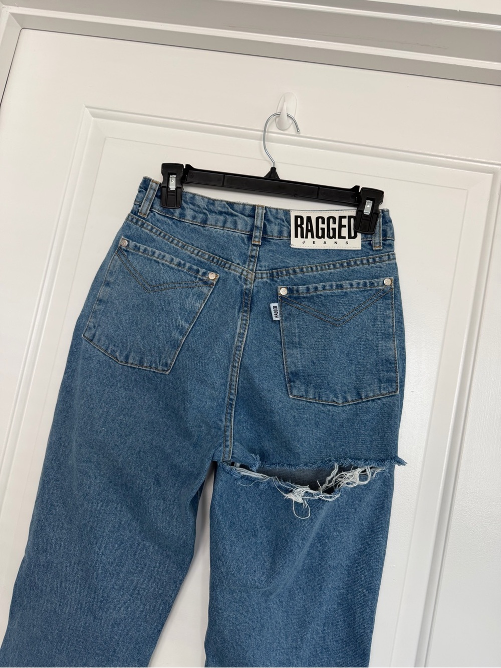Ragged Priest Back Slash Butt Cut Distressed High Waist Mom Jeans